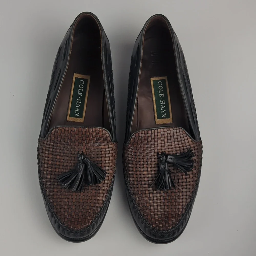 COLE HAAN Loafers Brown Black Woven With Tassel Women's 8.5 - Picture 3 of 6